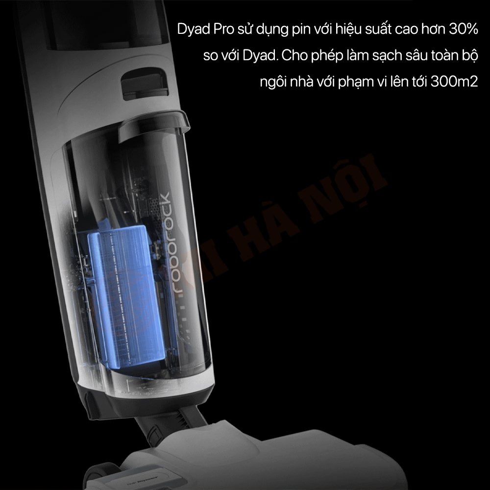Dung lượng pin tăng 30% cho khả năng làm sạch lên tới 40 phút với diện tích 300m2