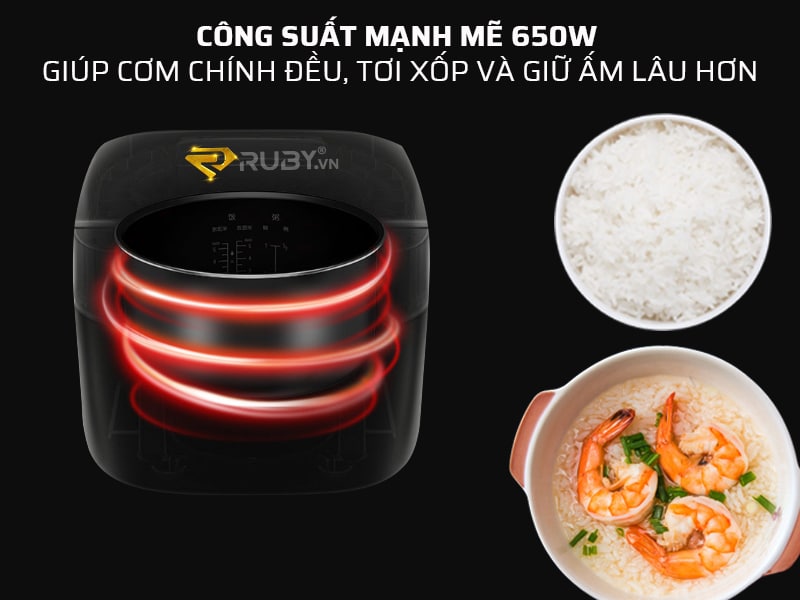 Công suất mạnh mẽ giúp cơm chín đều, ngon hơn